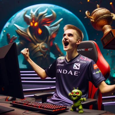 um jogador profissional de 'Dota 2' celebrando uma vitória